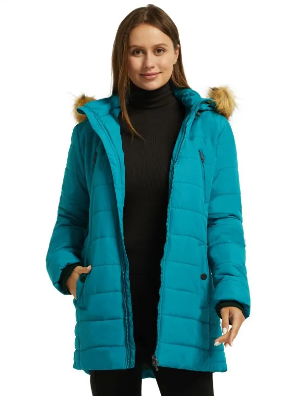 Womens Winter Coat Warm Puffer Jacket With Faux Fur Hood