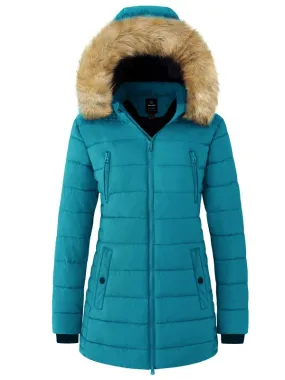 Womens Winter Coat Warm Puffer Jacket With Faux Fur Hood