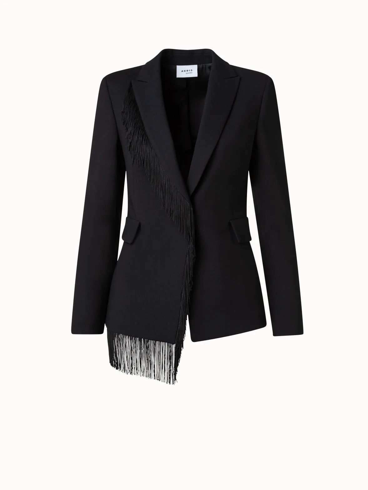 Wool Stretch Crêpe Jacket with Fringes