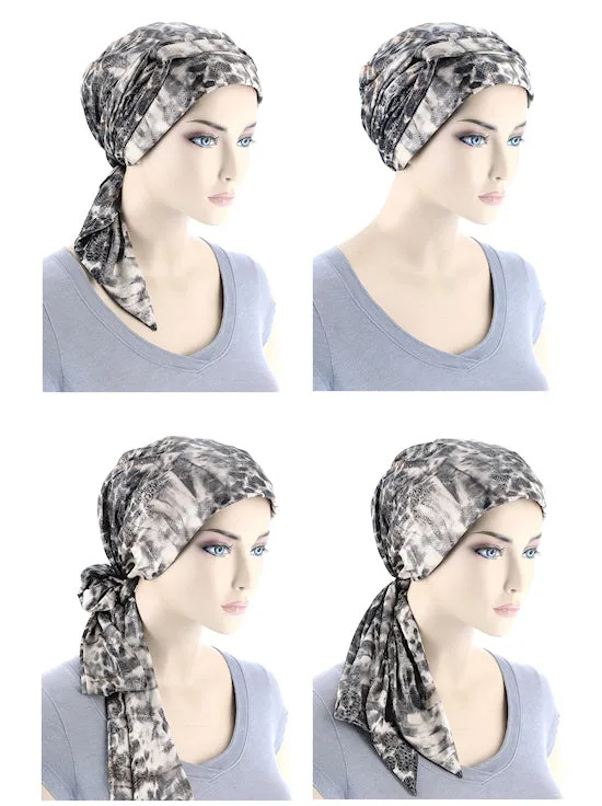 WPS-881#Head Wrap Scarf Purple Brown Stripe Animal