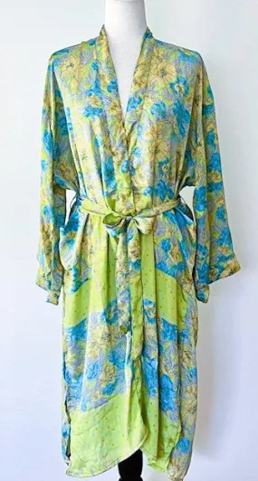 Wrap Silk Duster Kimono Is Soft and Feminine (Aqua)